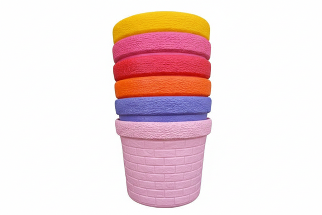 Non breakable 10 inches mix colors pots | Brick Design | 4 pots set