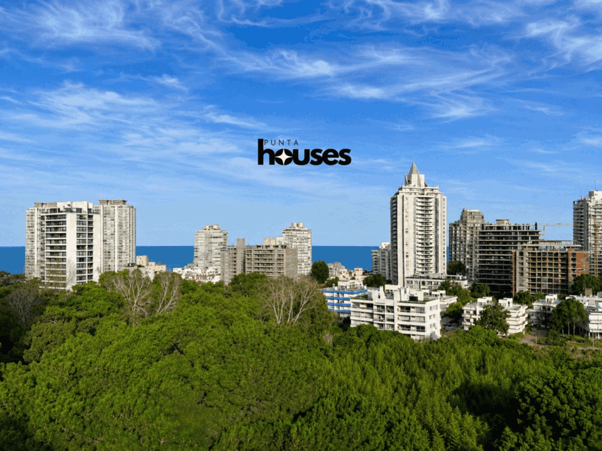 Open views across the green surroundings, Punta del Este skyline and Atlantic Ocean from the apartment.