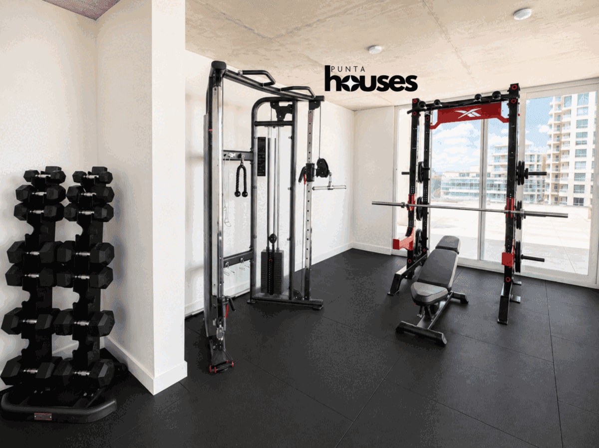 Fully equipped gym amenity at View 2 apartments near Playa Brava in Punta del Este.