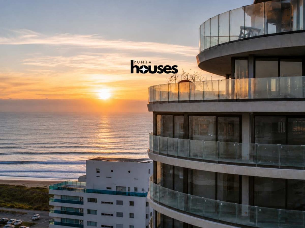 Atlantic Ocean sunset view beside modern apartments near Playa Brava Punta del Este Uruguay.