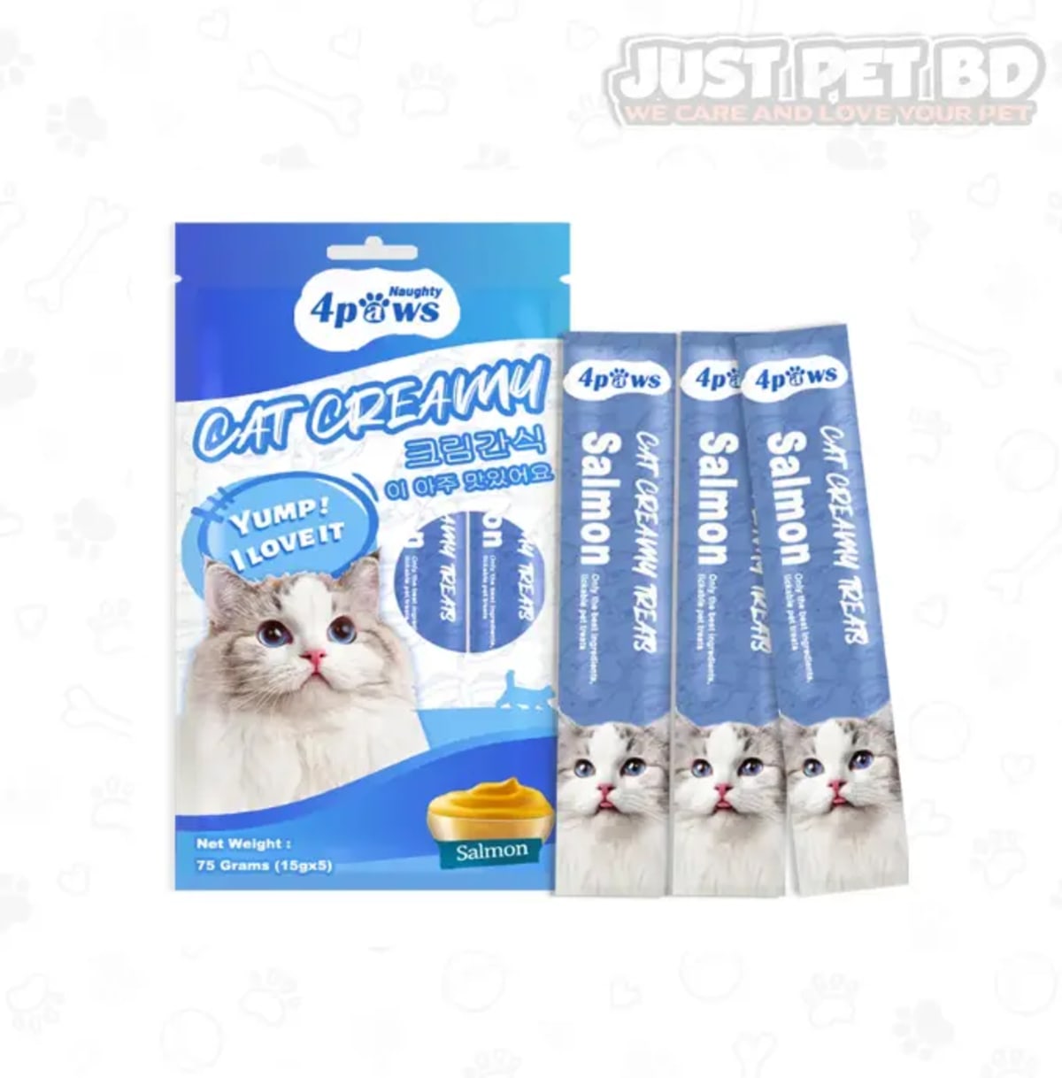 Naughty 4Paws Creamy Salmon Cat Treat 5 Sticks (15g Each)