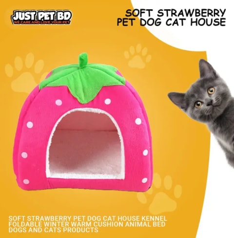 Premium Soft Strawberry Pet House for Cats & Small Dogs – Foldable Winter Warm Bed with Removable Cushion 3
