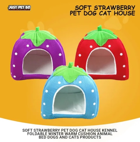 Premium Soft Strawberry Pet House for Cats & Small Dogs – Foldable Winter Warm Bed with Removable Cushion 4