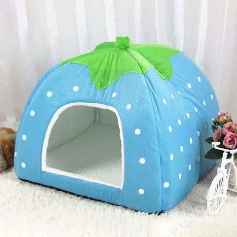 Strawberry Pet House for Cats & Small Dogs and Premium Soft – Foldable Winter Warm Bed with Removable Cushion
