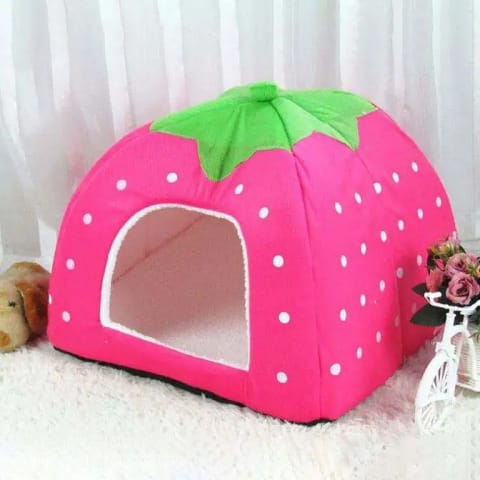 Strawberry Pet House for Cats & Small Dogs and Premium Soft – Foldable Winter Warm Bed with Removable Cushion