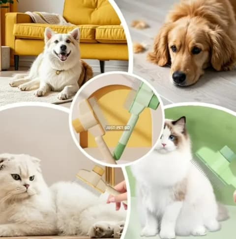 Push Flea Comb Hair Removal 2 in 1 Grooming Brush for Cat & Dog
