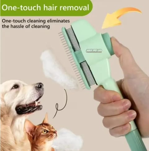 Push Flea Comb Hair Removal 2 in 1 Grooming Brush for Cat & Dog