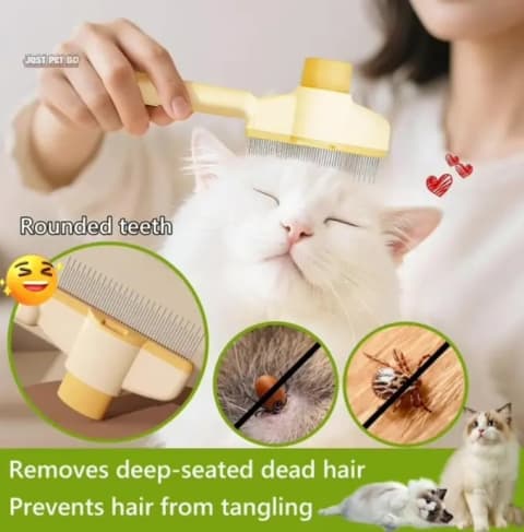 Push Flea Comb Hair Removal 2 in 1 Grooming Brush for Cat & Dog