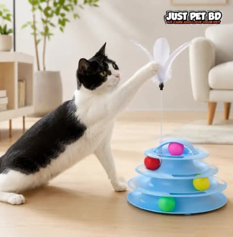 Tower Of Track 3 Layer Cat Toy Interactive TPR Plastic Puzzle for Cats & Kittens