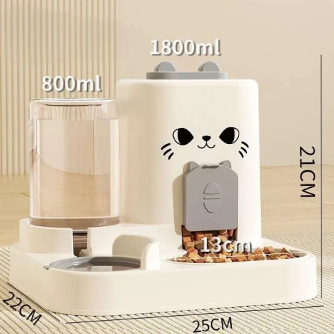 2 in 1 Automatic Feeding Cute Pet Feeder with Separate Water Food Bowls