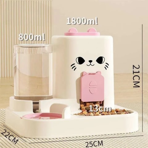 2 in 1 Automatic Feeding Cute Pet Feeder with Separate Water Food Bowls