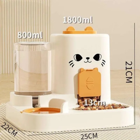 2 in 1 Automatic Feeding Cute Pet Feeder with Separate Water Food Bowls