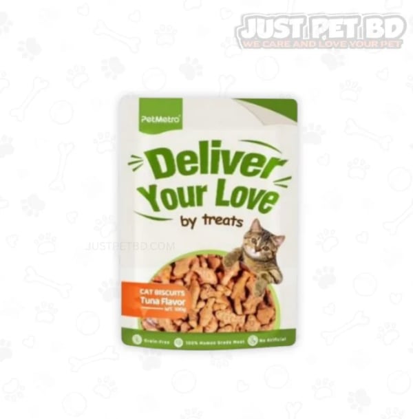 PetMetro Deliver Your Love Tuna-Flavored Cat Biscuits – 100g Pack