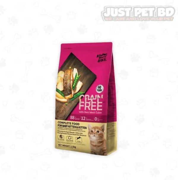 Kitchen Flavor Grain-Free Kitten Cat Food with Real Meat Cubes – 1.5kg