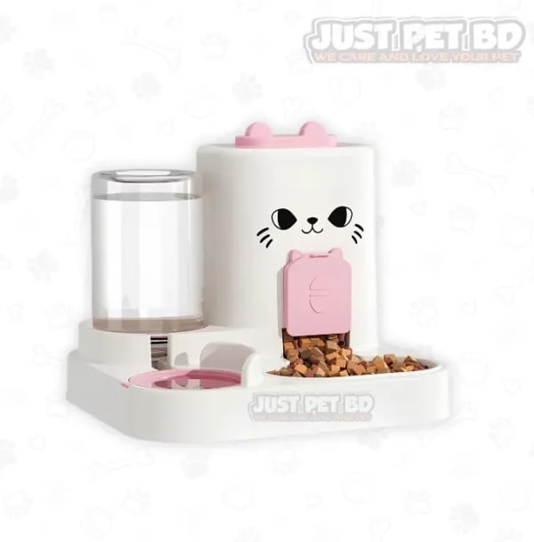 2 in 1 Automatic Feeding Cute Pet Feeder with Separate Water Food Bowls