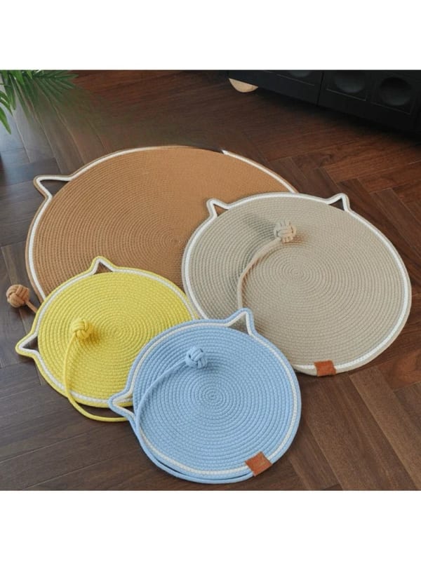 Cute Cat Ear Sisal Scratcher Mat – Durable Natural Cat Scratching Pad