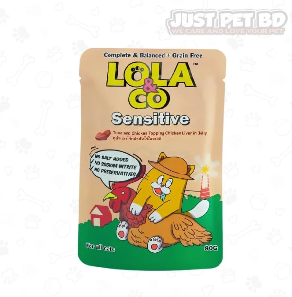 Lola & Co SENSITIVE Pouch Tuna & Chicken Topping Chicken Liver in Jelly for All Cats 80gm
