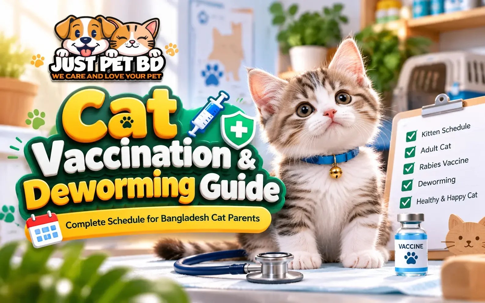 বিড়ালের বয়স অনুযায়ী Vaccination ও Deworming Schedule – Complete Bangladesh Guide