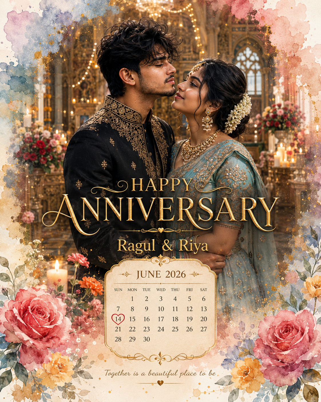 Telugu Anniversary Poster - Couple Editorial AI Image Prompt