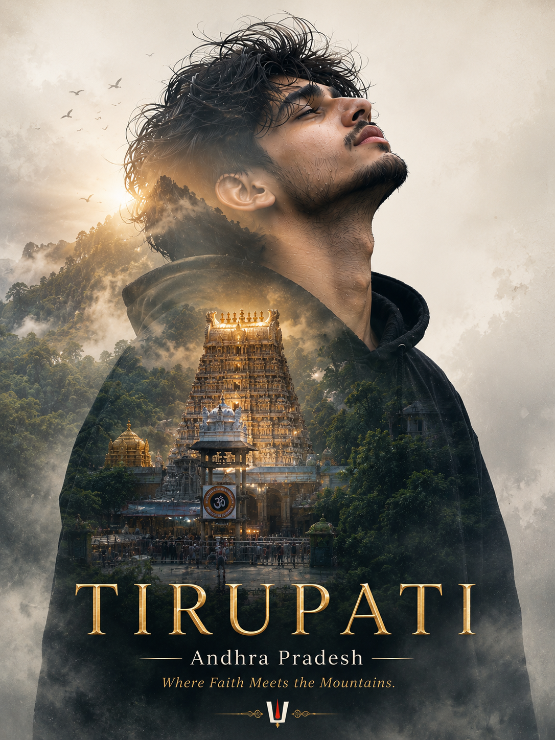 Tirupati Double Exposure Spiritual Poster - Travel / Spiritual AI Image Prompt