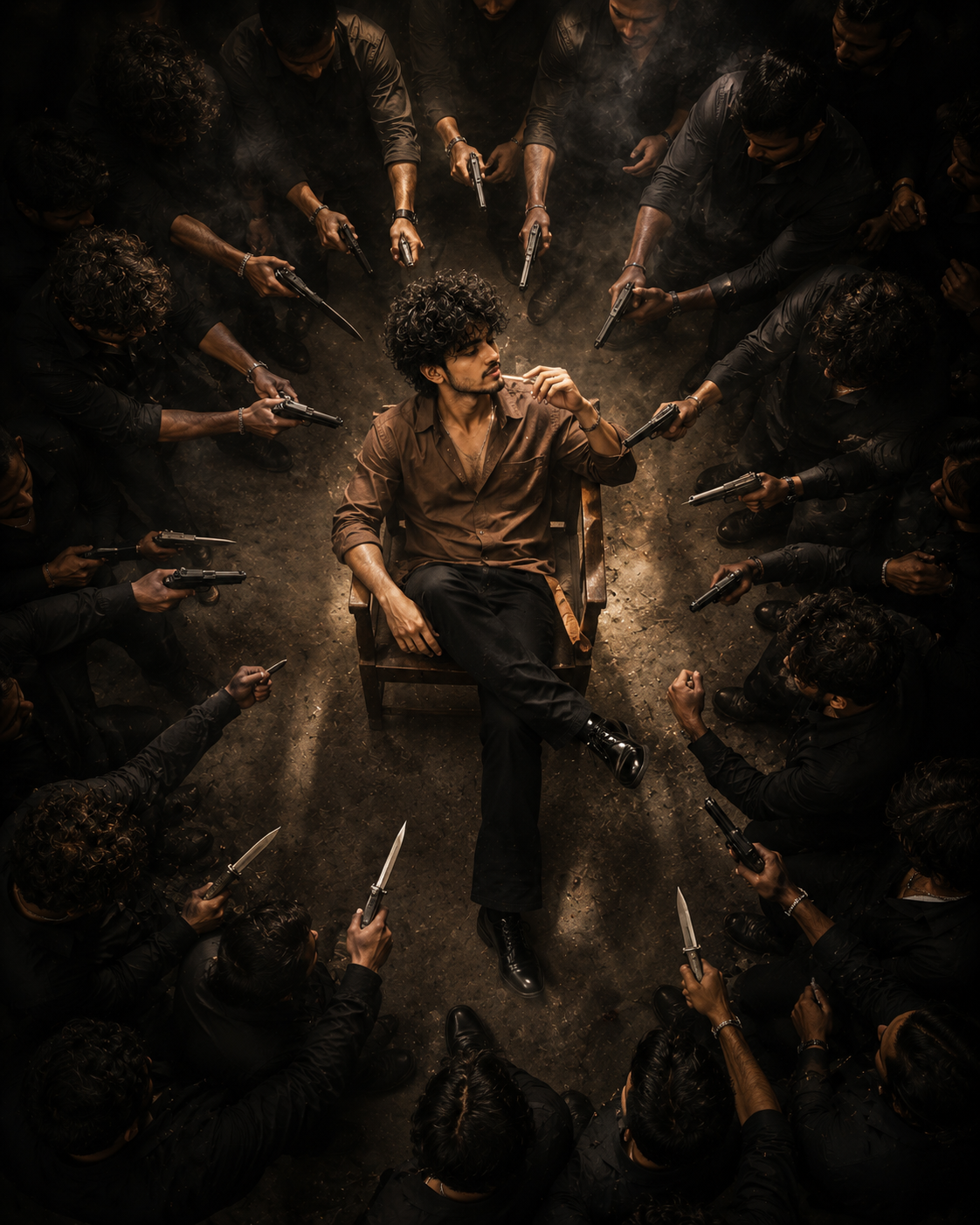Confrontation – Top-Down Cinematic Scene - Cinematic / Drama AI Image Prompt