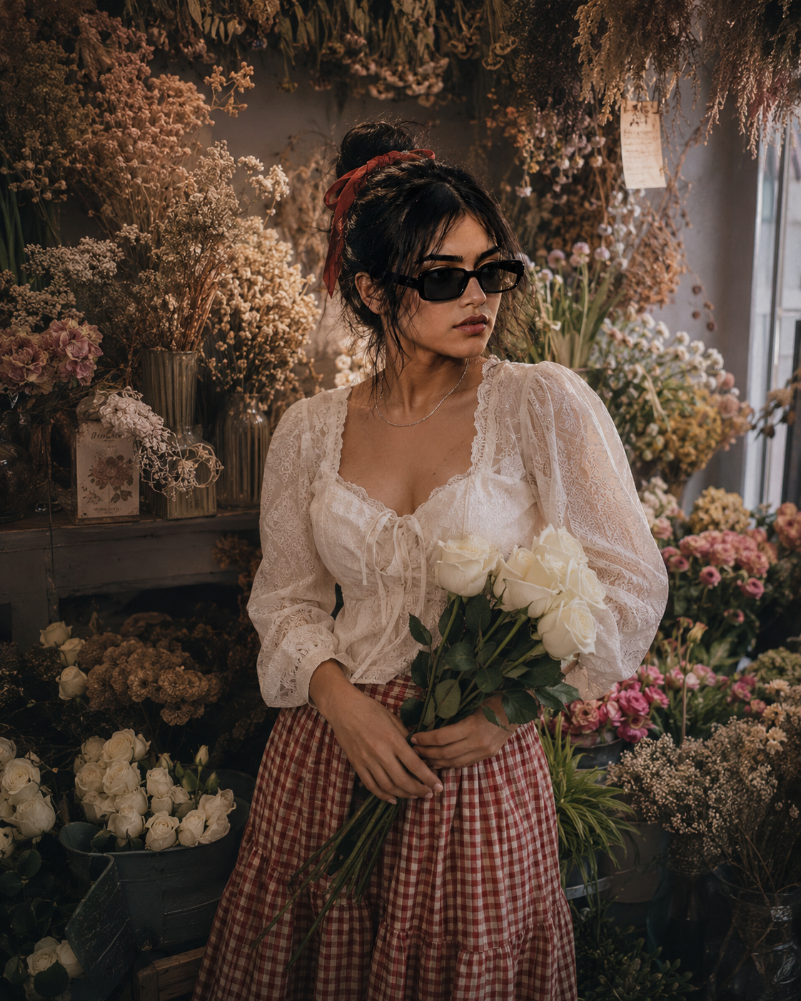 Florist Store – Cinematic Pastel Portrait - Solo Female – Mood AI Image Prompt