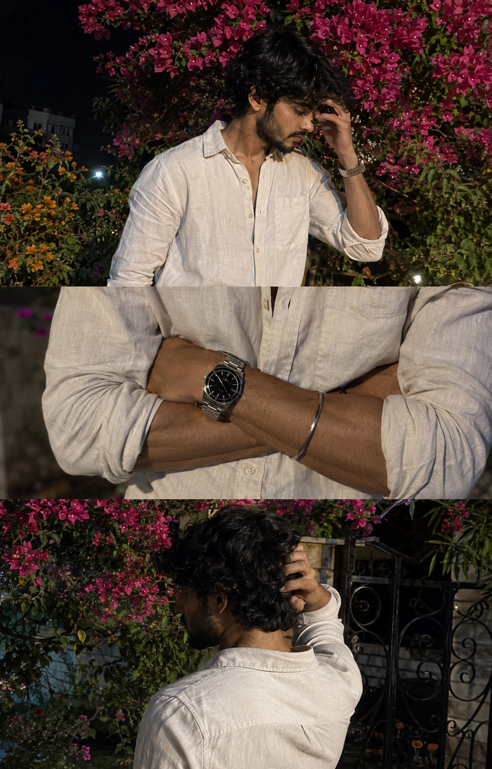 Bougainvillea Night – Triple Candid Collage - Solo – Mood AI Image Prompt