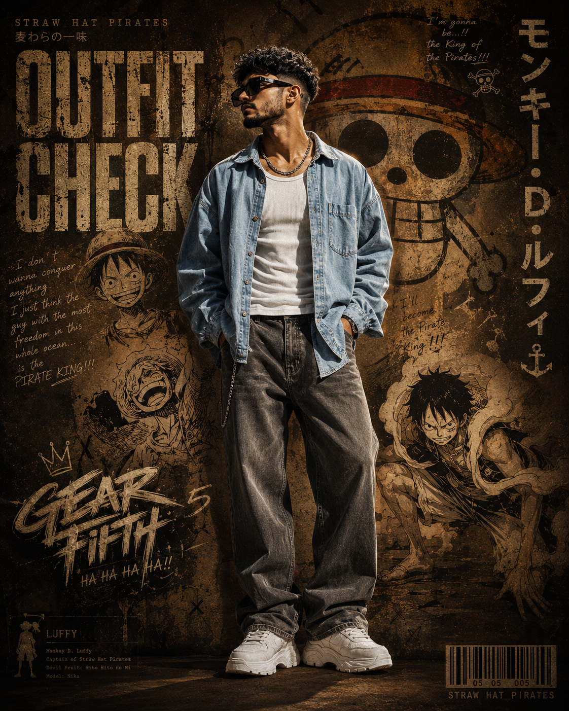 One Piece Streetwear – Anime Editorial Poster - Solo Male – Fashion AI Image Prompt