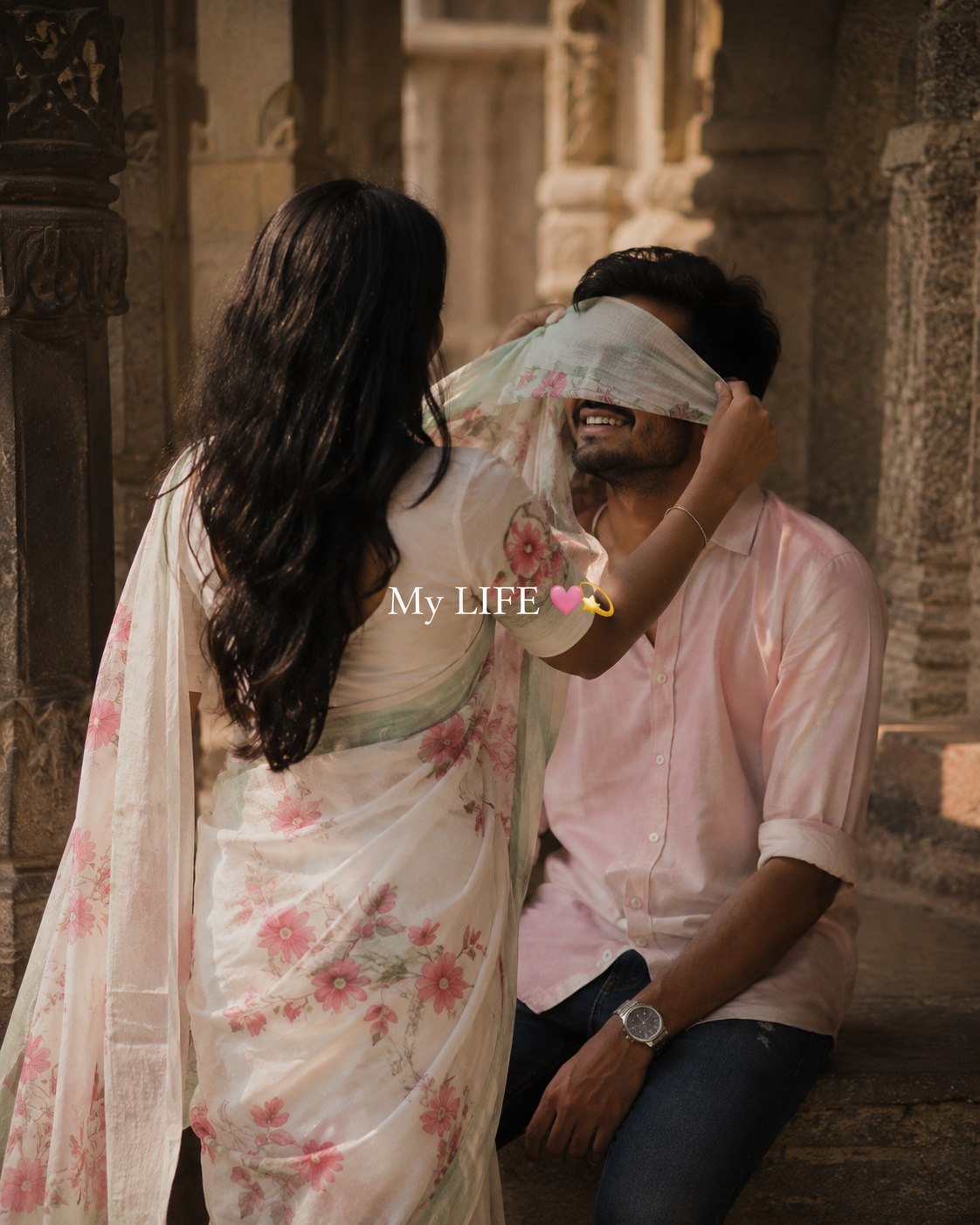 Ancient Temple Couple – Romantic Candid - Couple Editorial AI Image Prompt