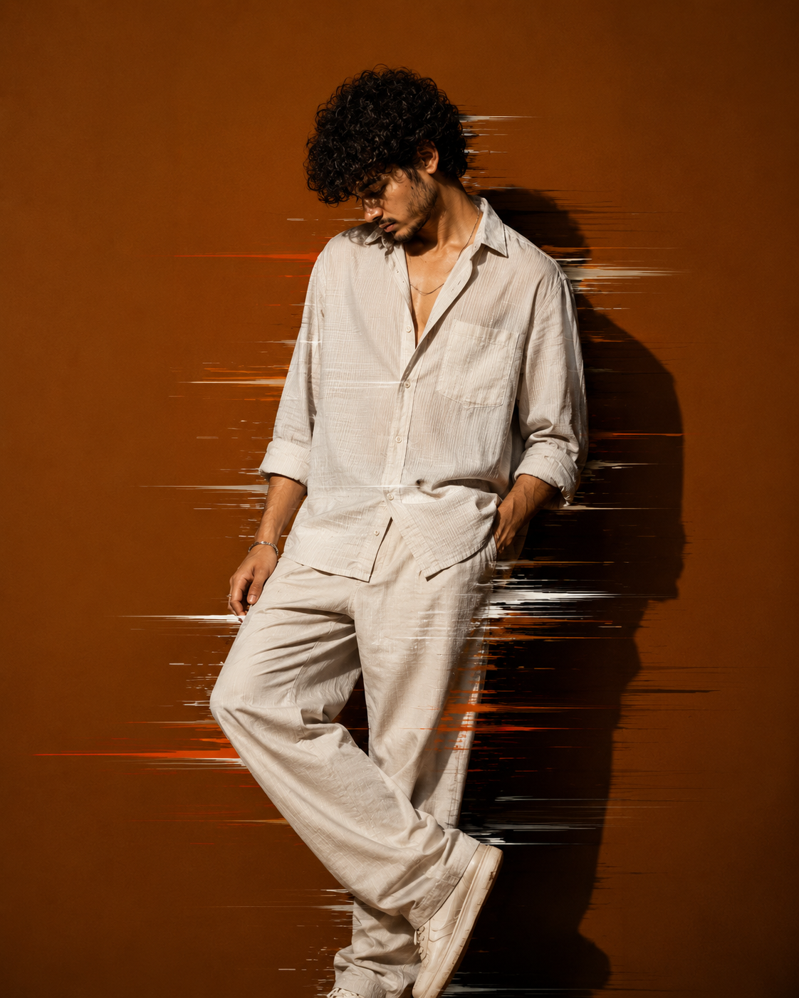 Glitch Smear – Minimal Fashion Portrait - Solo – Fashion AI Image Prompt