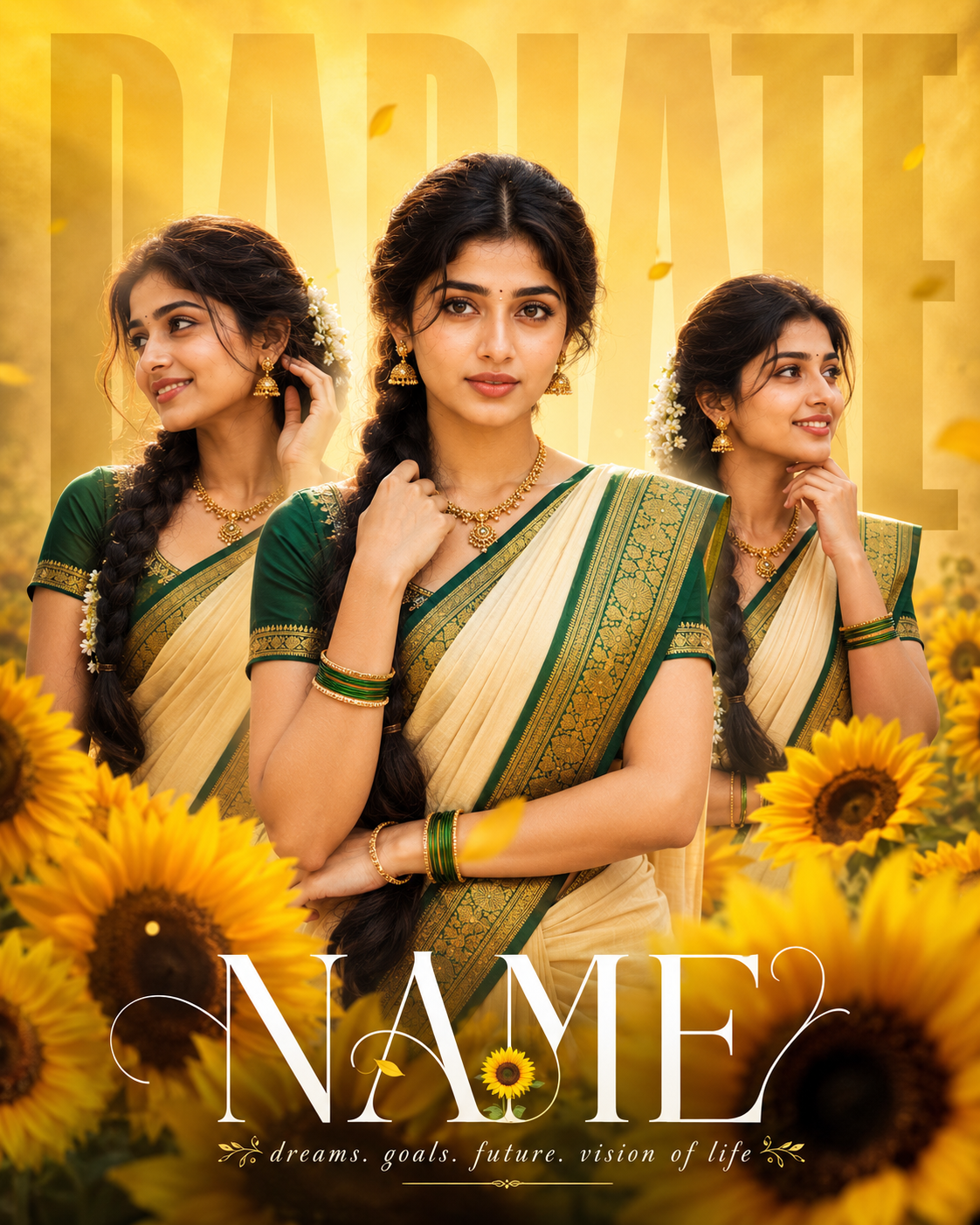 Sunflower Triptych Poster - Female – Fashion AI Image Prompt