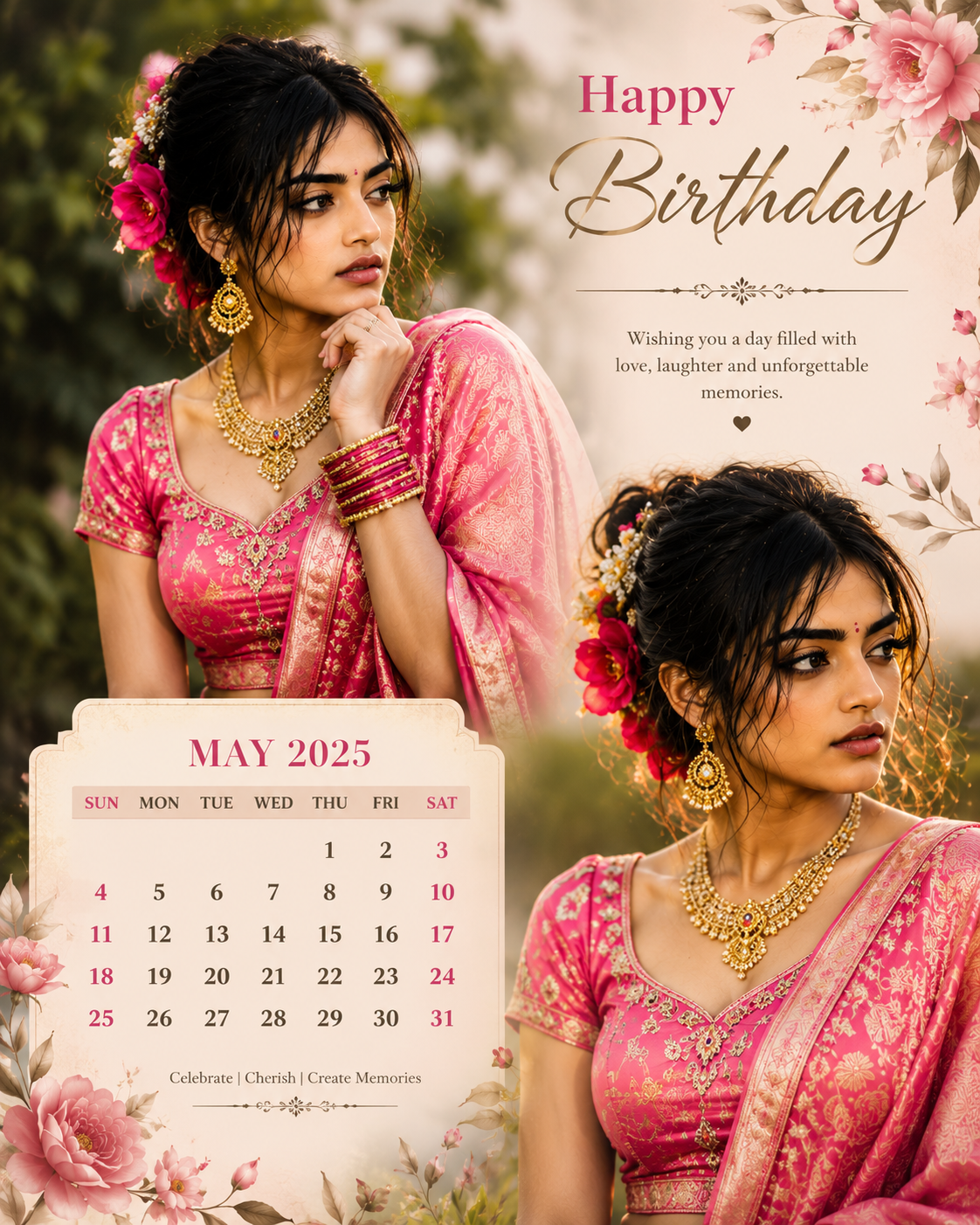 Birthday Calendar Poster – Indian Girl - Birthday Poster AI Image Prompt