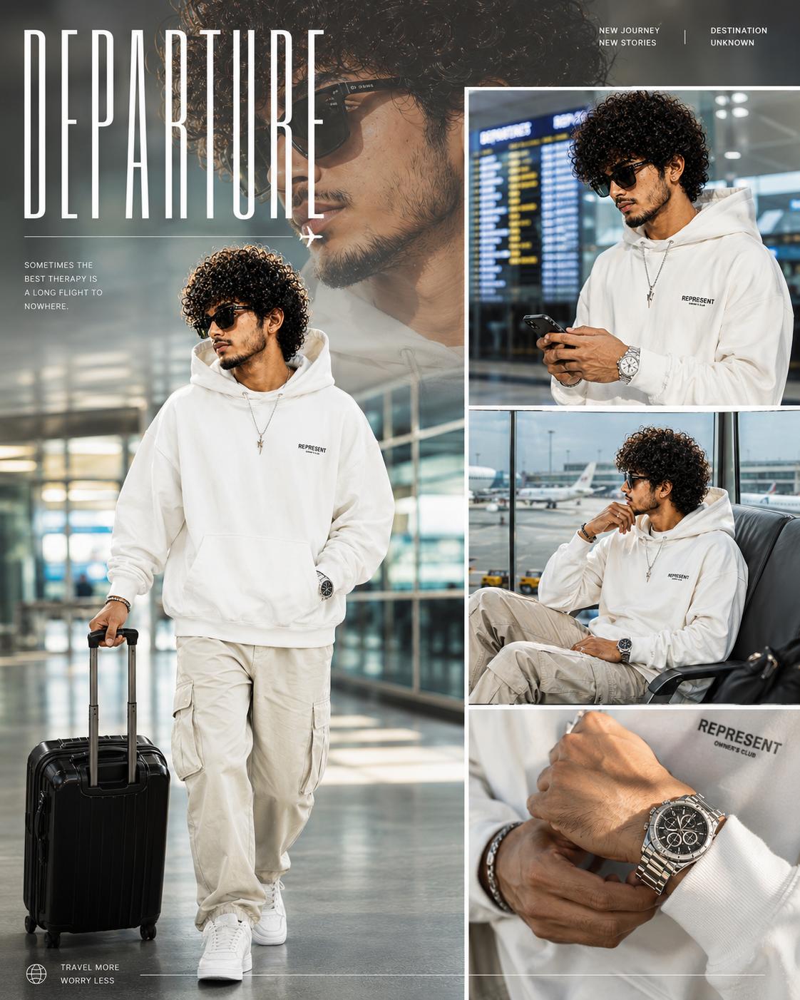 DEPARTURE – Airport Luxury Travel Poster - Solo Male – Poster AI Image Prompt