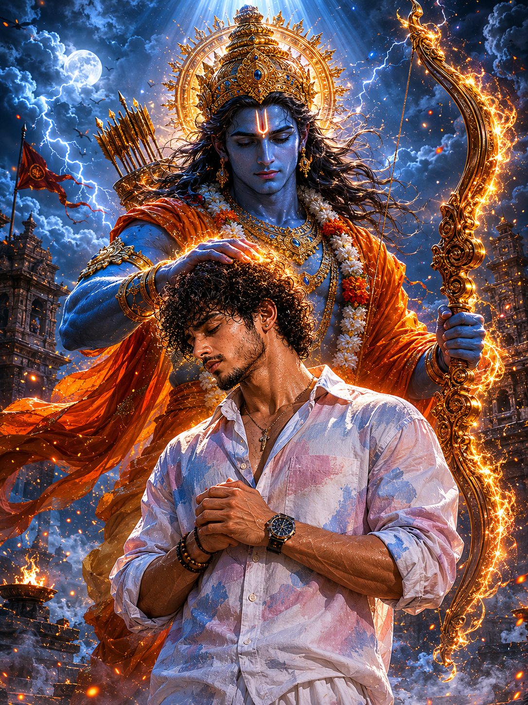 Lord Rama – Divine Blessing Warrior Portrait - Spiritual / Devotional AI Image Prompt