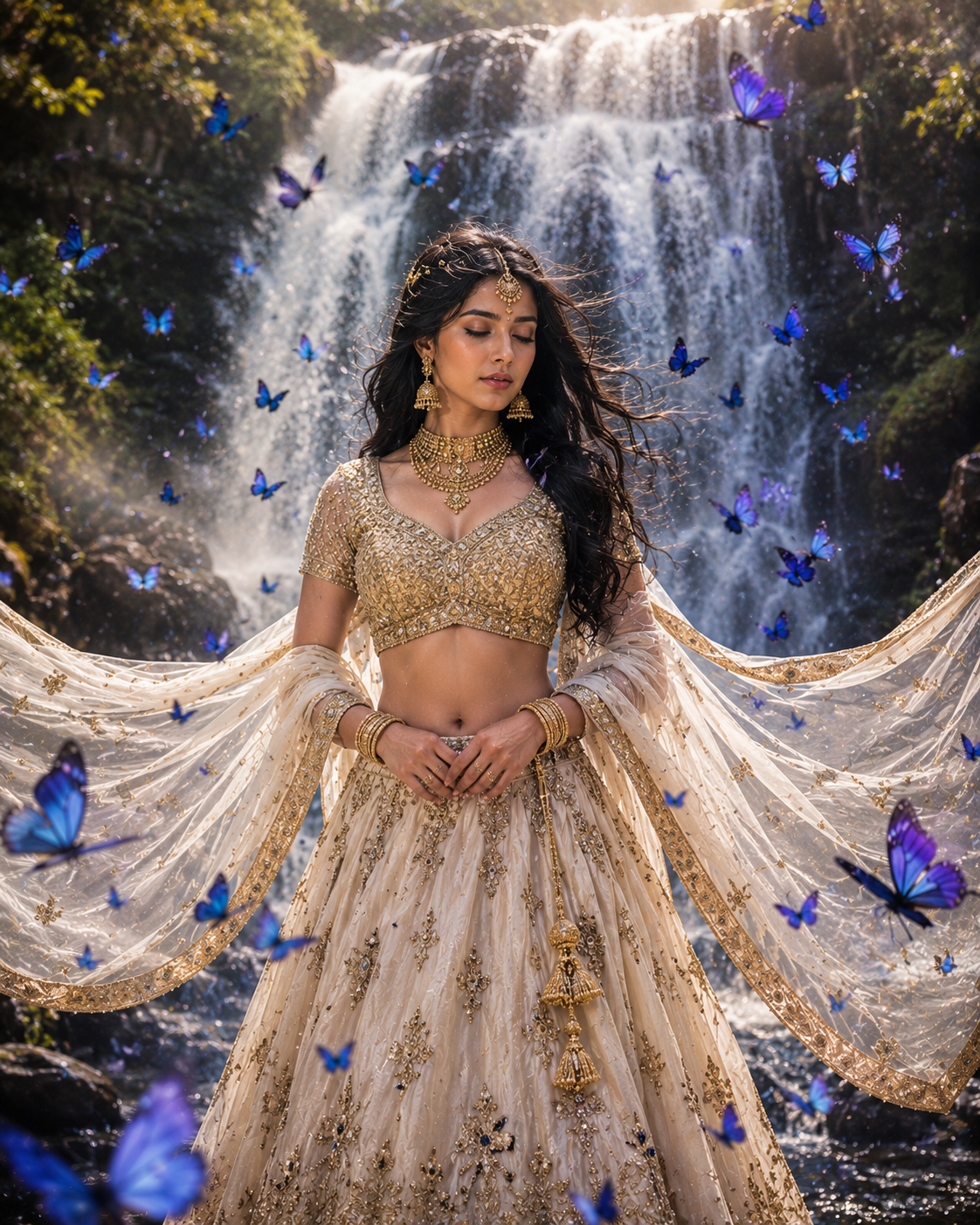 Waterfall Butterfly – Bridal Fantasy Portrait - Female Portrait AI Image Prompt