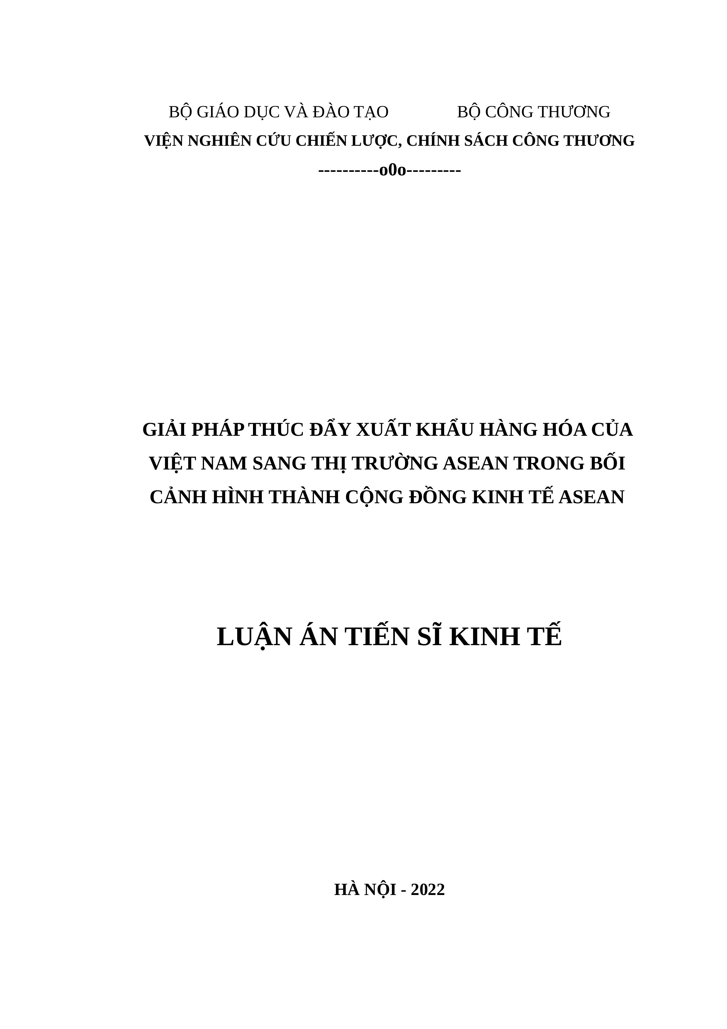 (Luận án tiến sĩ file word) Giải pháp thúc đẩy xuất khẩu hàng hoá của Việt Nam sang thị trường ASEAN