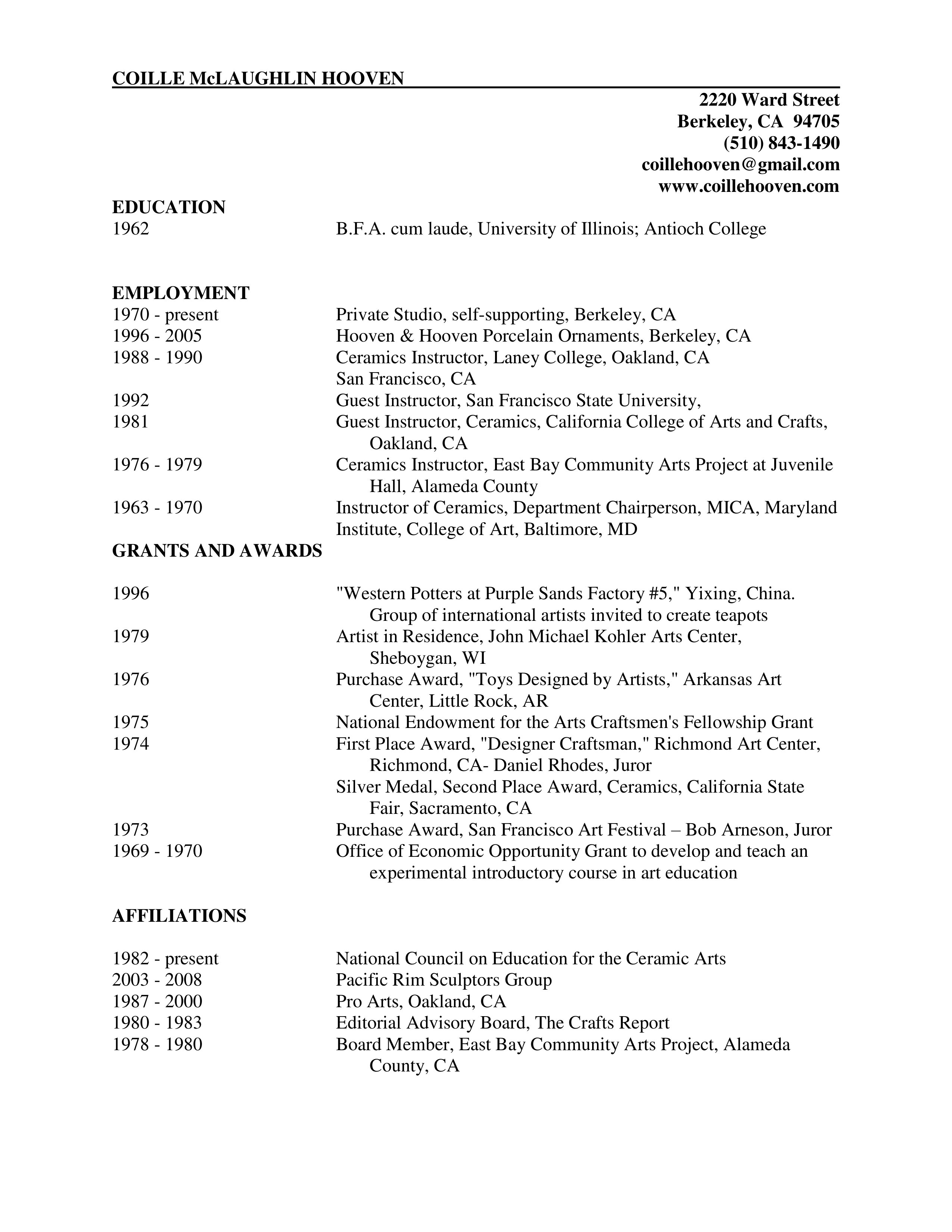 coille_mclaughlin_hooven_resume_december_2015