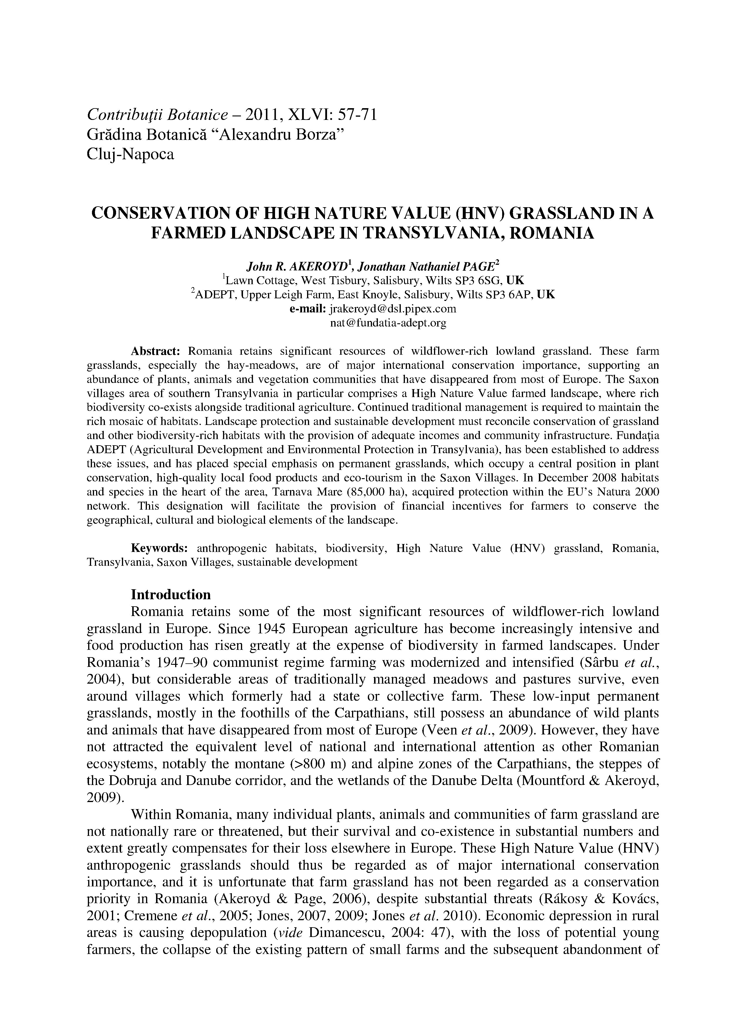 Conservation of high nature value (hnv) grassland in a farmed landscape in transylvania, romania