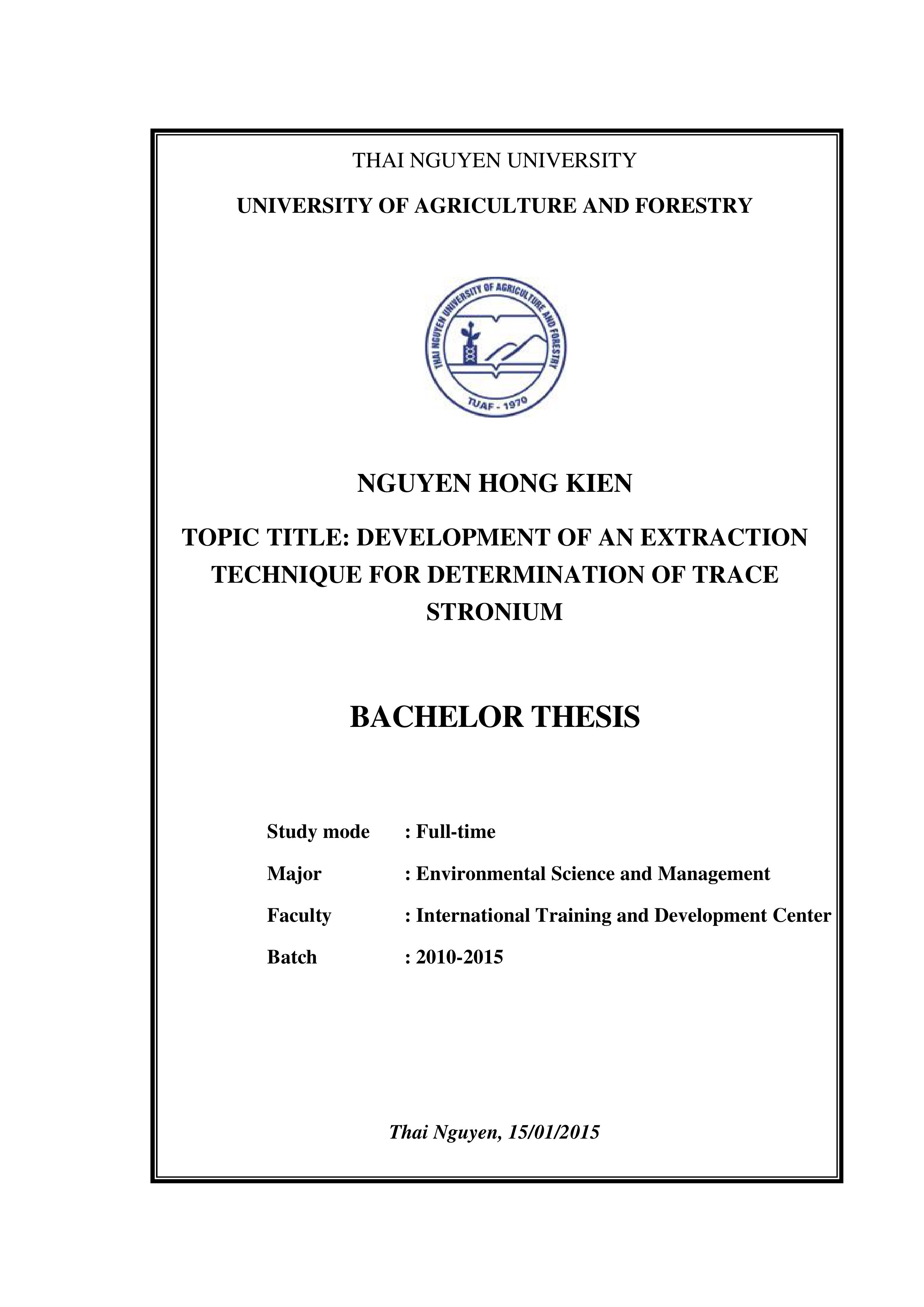 Development of an extraction technique of determination of trace strontium