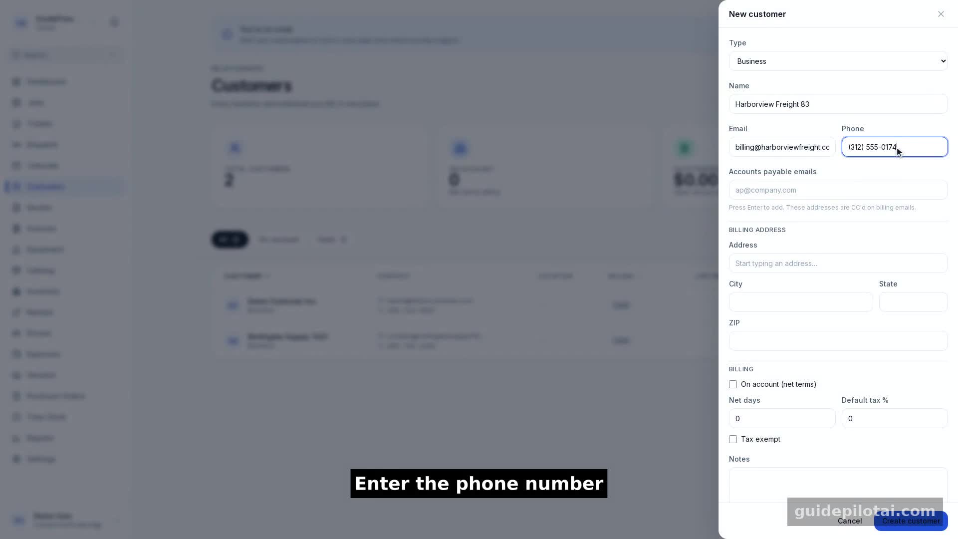 GuidePilot agent filling a form with a spotlight highlight