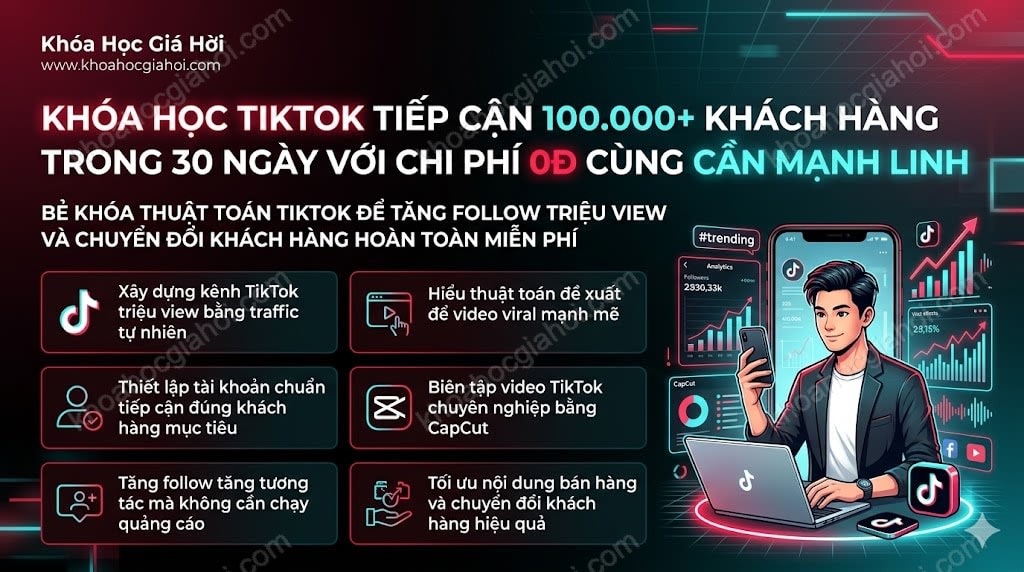 Khóa Học Tiktok Tiếp Cận 100.000+ Khách Hàng Trong 30 Ngày Với Chi Phí 0đ Cùng Cần Mạnh Linh
