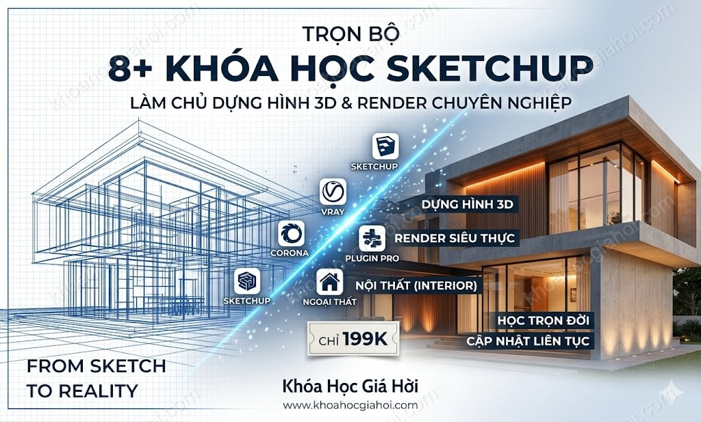 Trọn Bộ 8+ Khóa Học Sketchup – Học Trọn Đời, Cập Nhật Liên Tục Miễn Phí