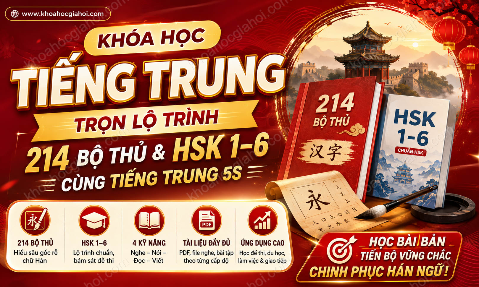 Khóa Học Tiếng Trung Trọn Lộ Trình 214 Bộ Thủ & HSK 1–6 Cùng Tiếng Trung 5S