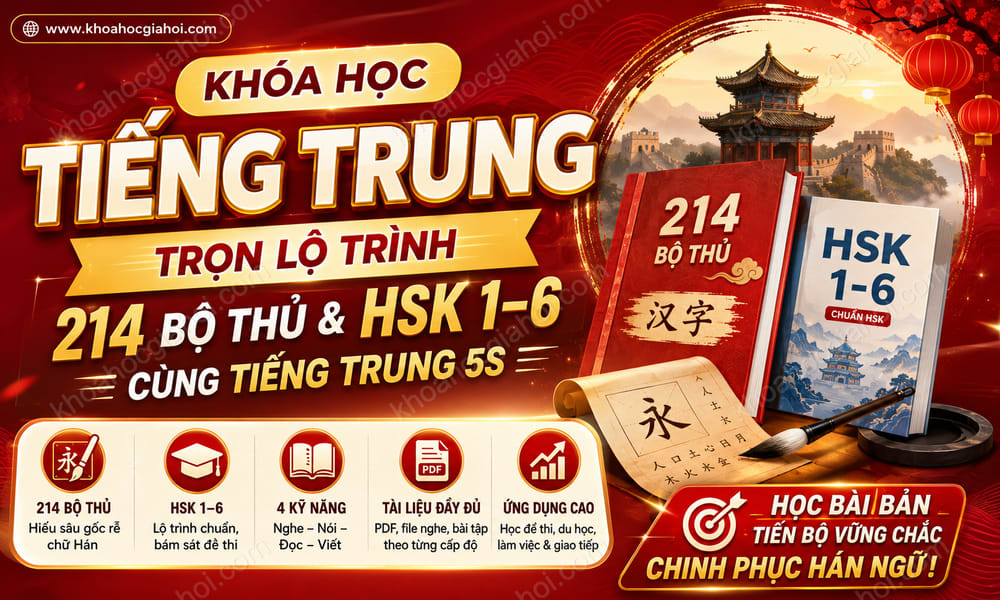 Khóa Học Tiếng Trung Trọn Lộ Trình 214 Bộ Thủ & HSK 1–6 Cùng Tiếng Trung 5S