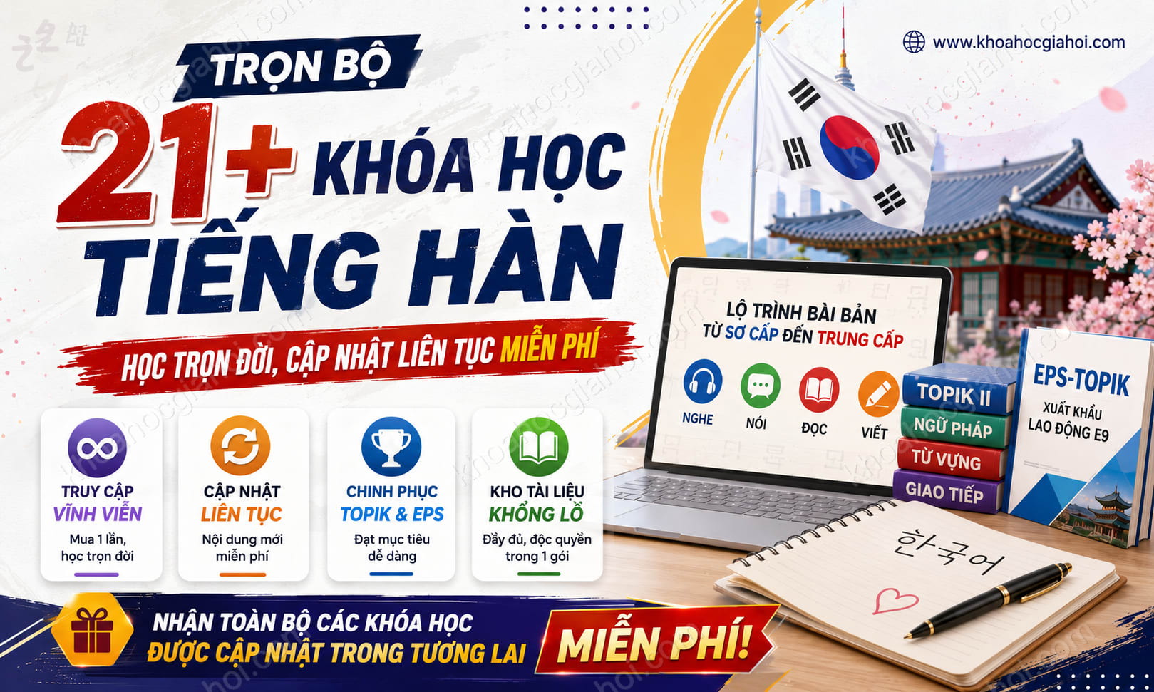 Trọn Bộ 21+ Khóa Học Tiếng Hàn – Học Trọn Đời, Cập Nhật Liên Tục Miễn Phí