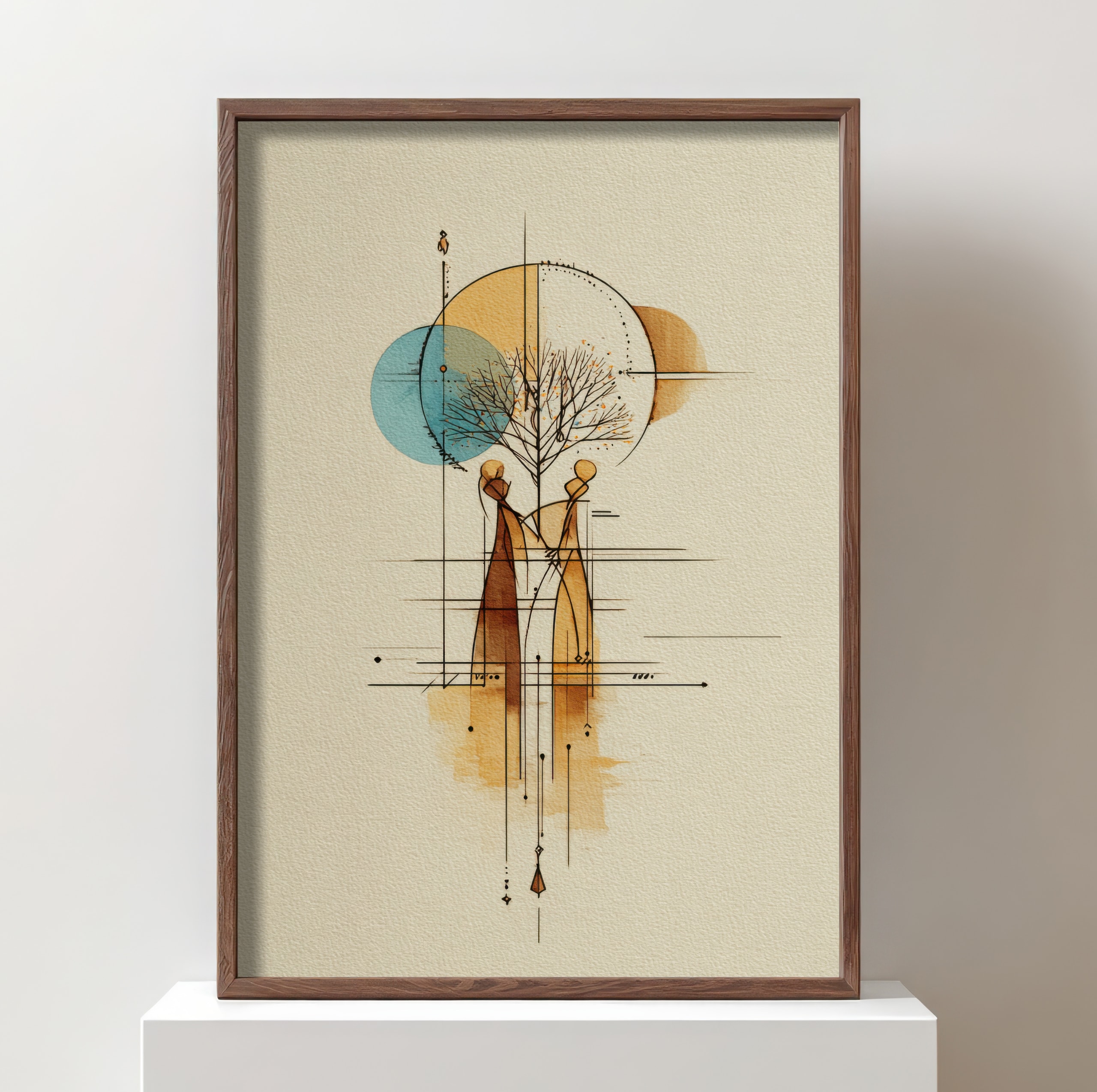 Abstract geometric depiction of Adam and Eve art.