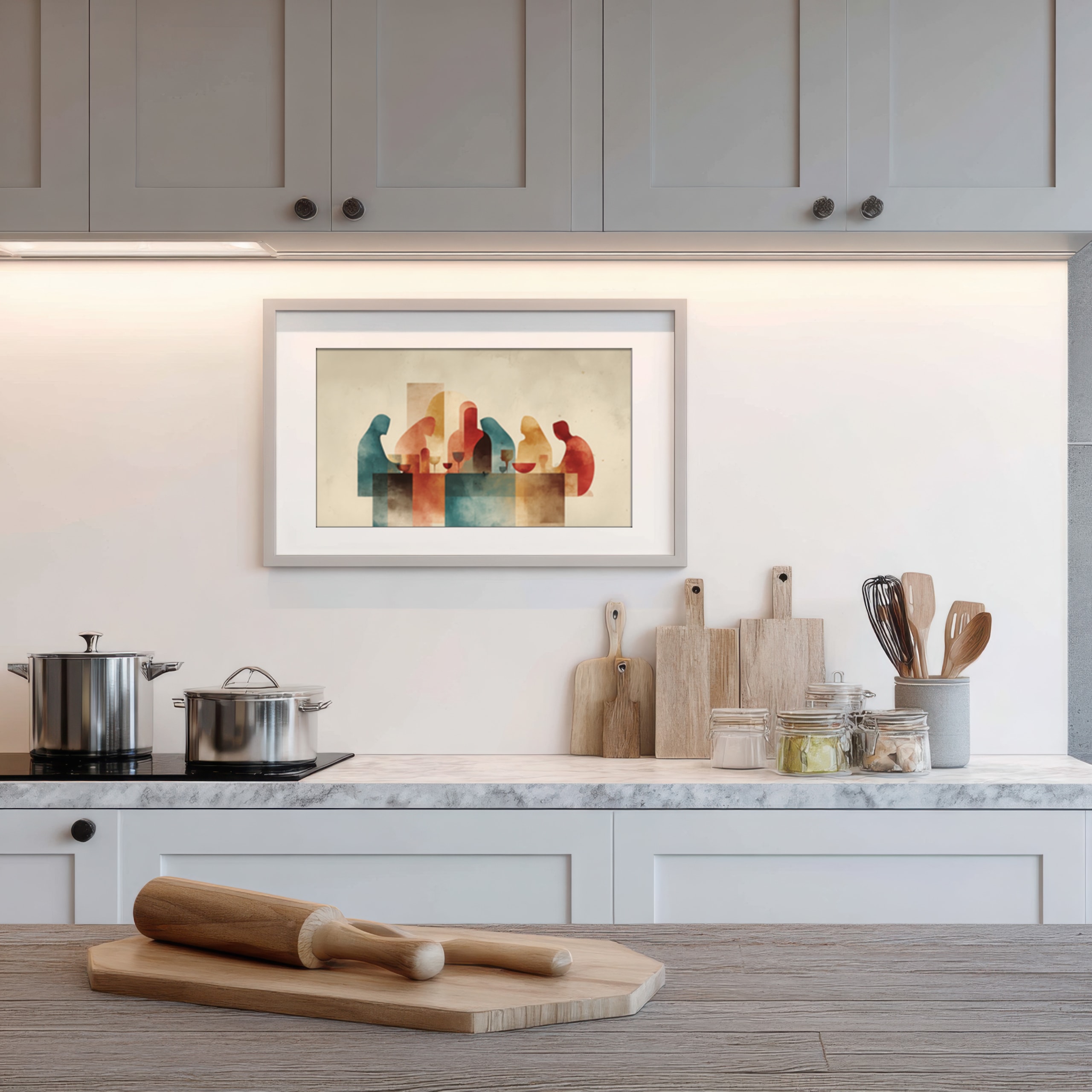 Abstract last supper artwork in modern minimalistic style.