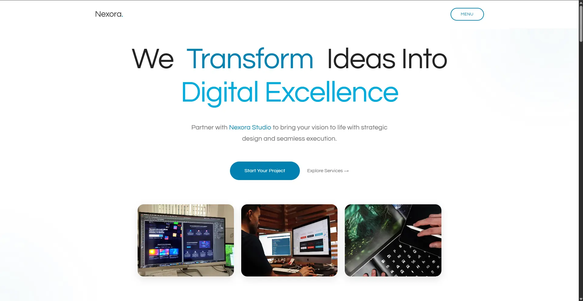 Clean SaaS landing page design for Nexora with professional UI and modern layout