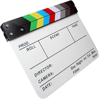 Clap de cinéma en acrylique noir et blanc avec stylo effaçable