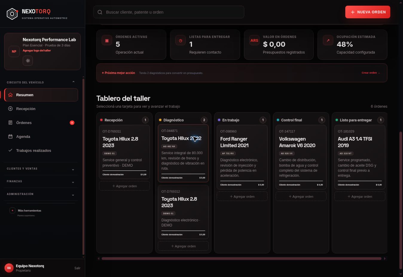 Cada vehículo avanza por una etapa clara en Nexotorq